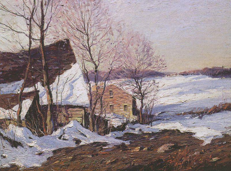 George M Bruestle Barns in Winter oil painting picture